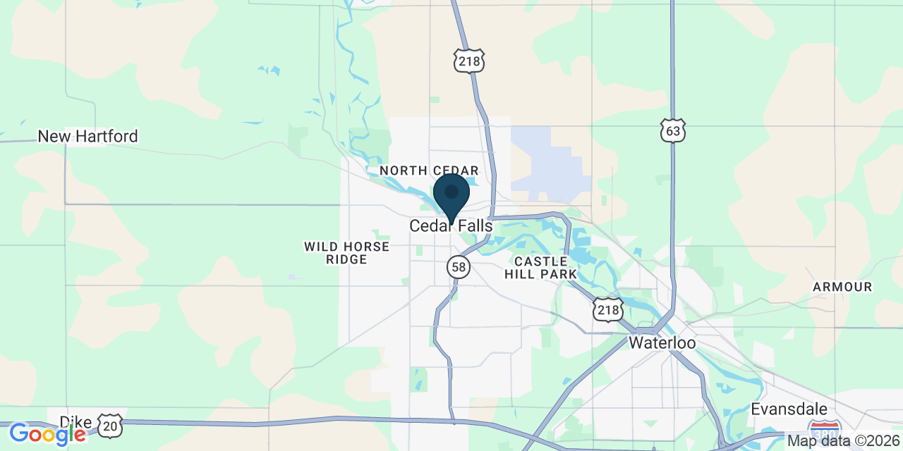 Map showing Cedar Falls, Black Hawk County, IA