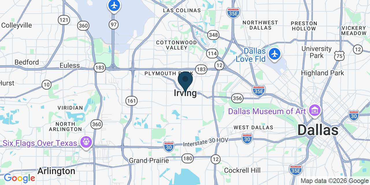 Map showing Irving, Dallas County, TX