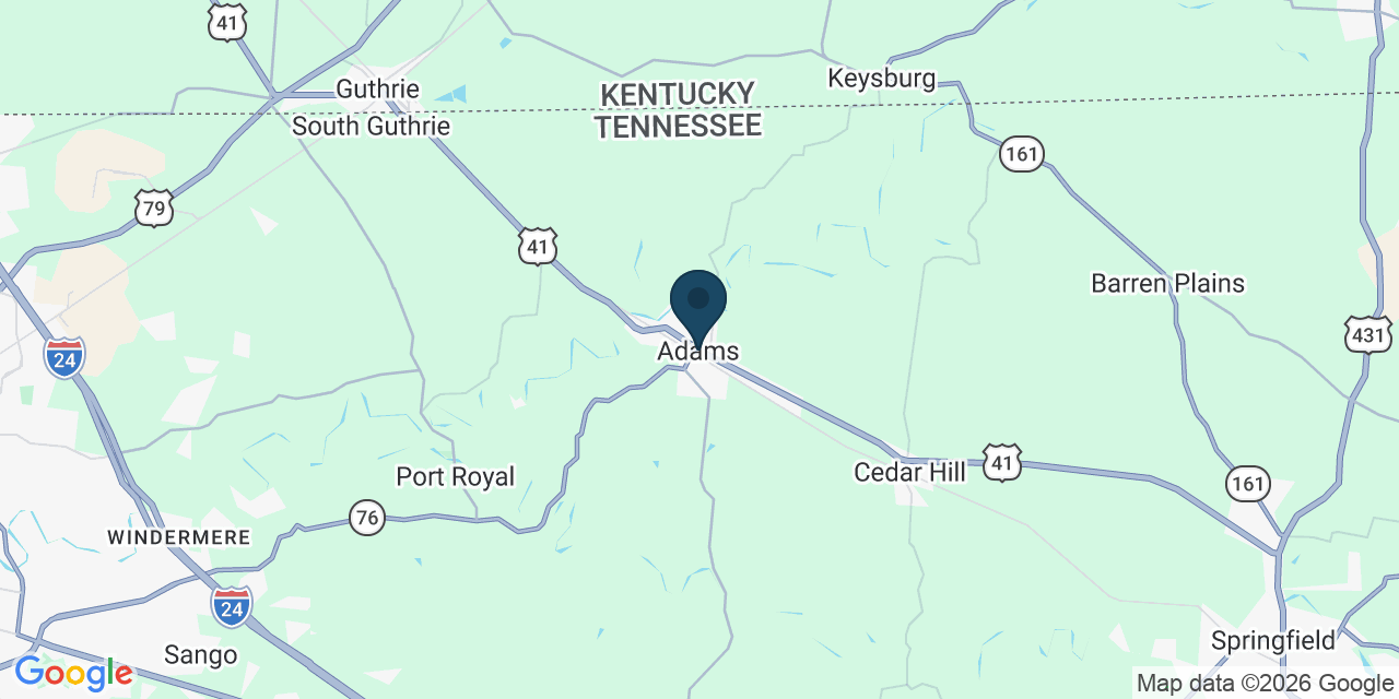 Map showing Adams, Robertson County, TN