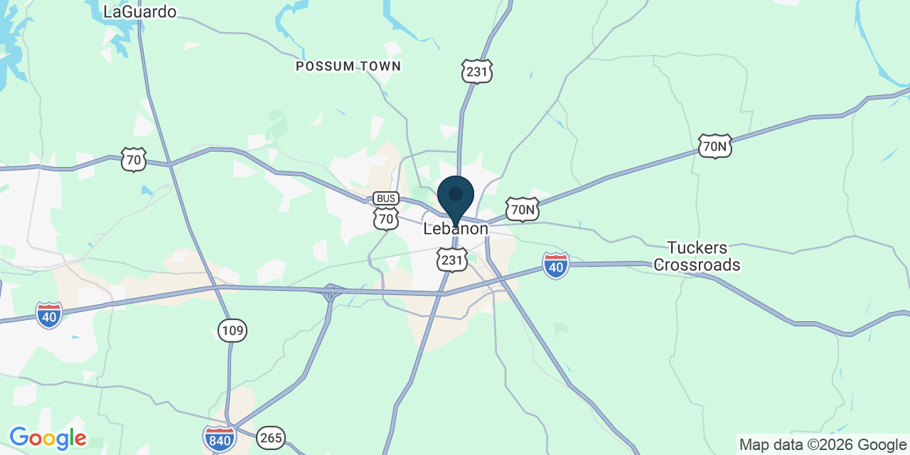 Map showing Lebanon, Wilson County, TN