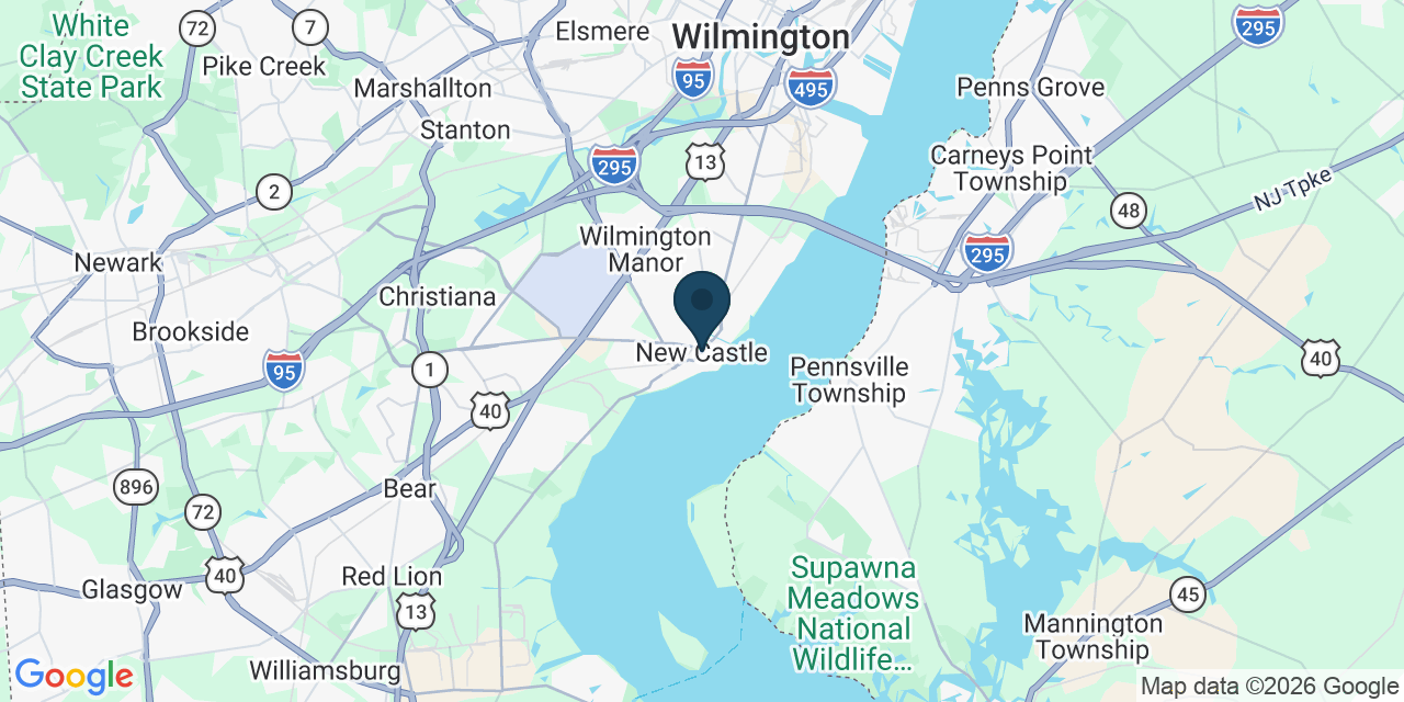 Map showing New Castle, New Castle County, DE