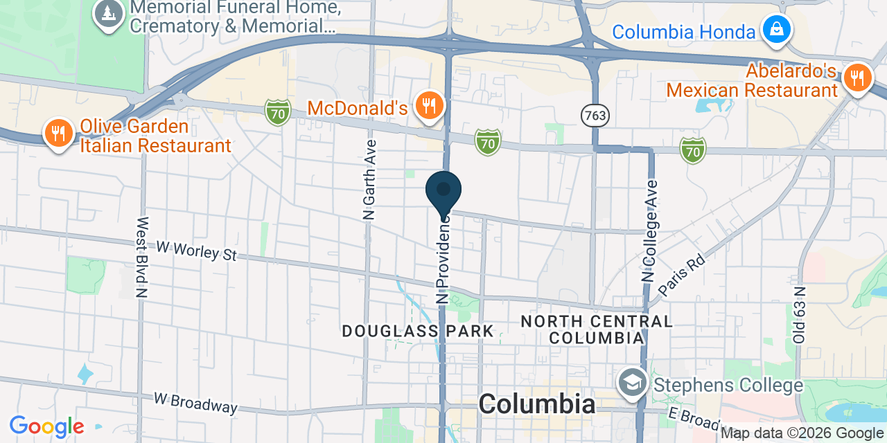Map showing Columbia, Boone County, MO