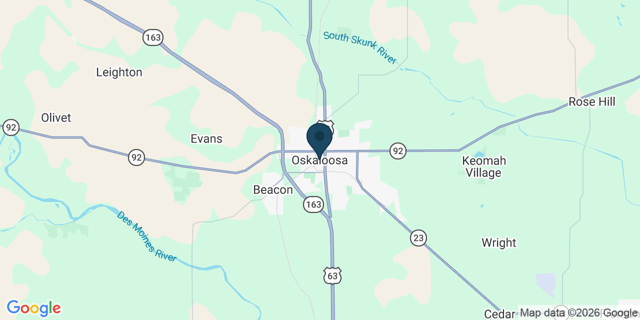 Map showing Oskaloosa, Mahaska County, IA