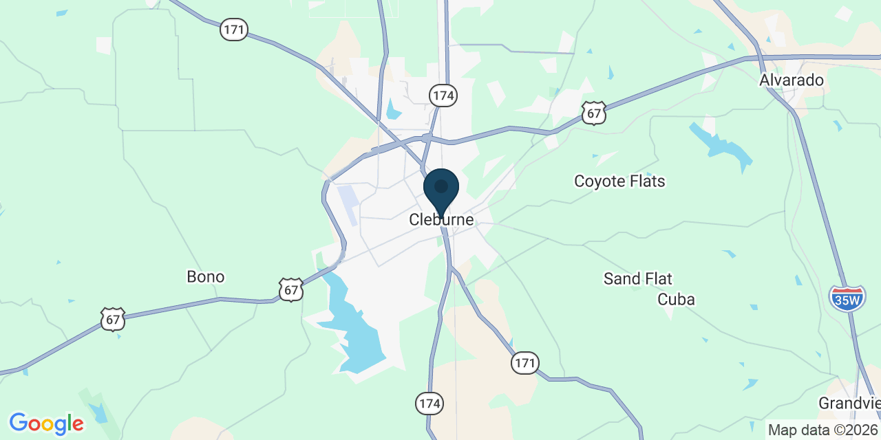 Map showing Cleburne, Johnson County, TX