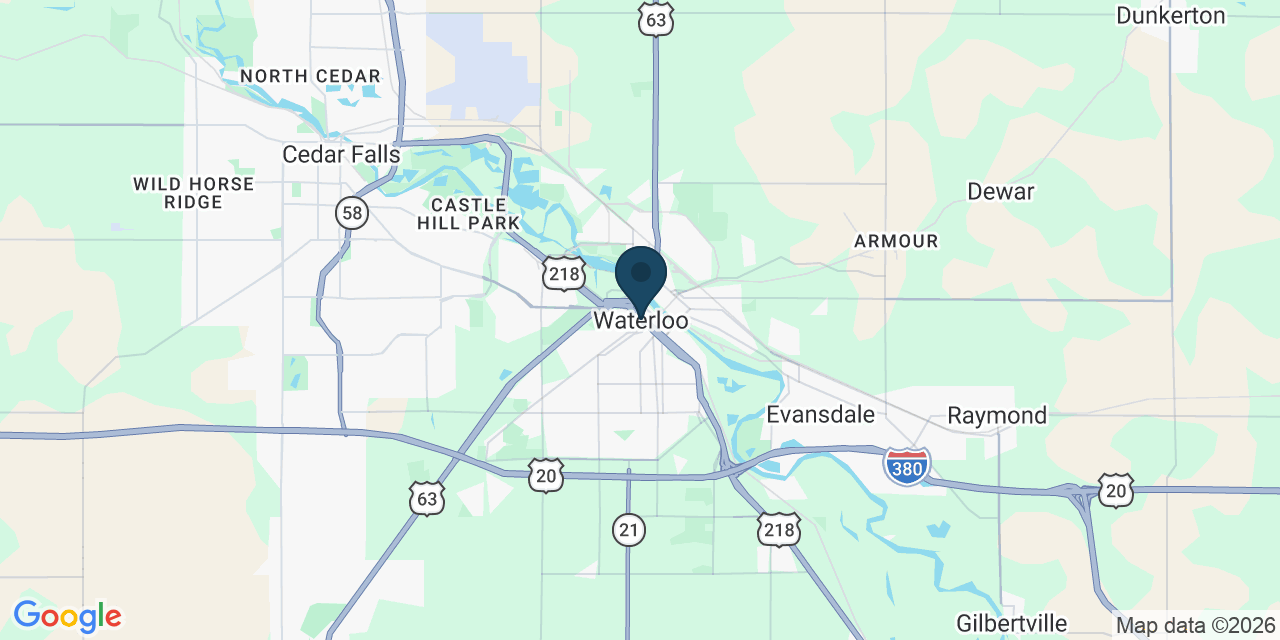 Map showing Waterloo, Black Hawk County, IA