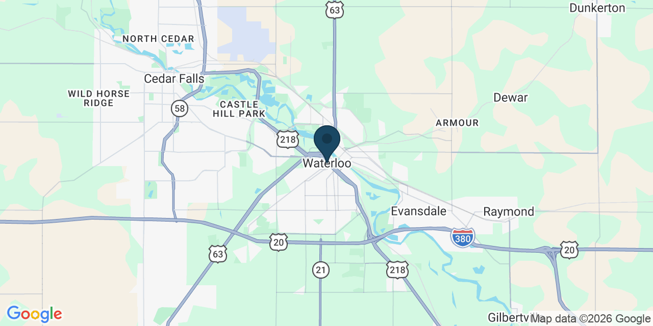 Map showing Waterloo, Black Hawk County, IA