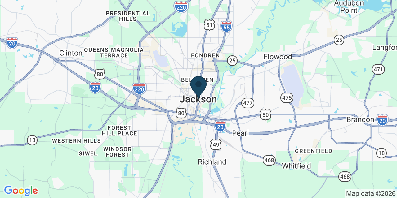 Map showing Jackson, Hinds County, MS