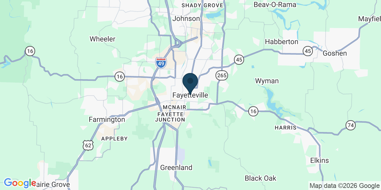Map showing Fayetteville, Washington County, AR