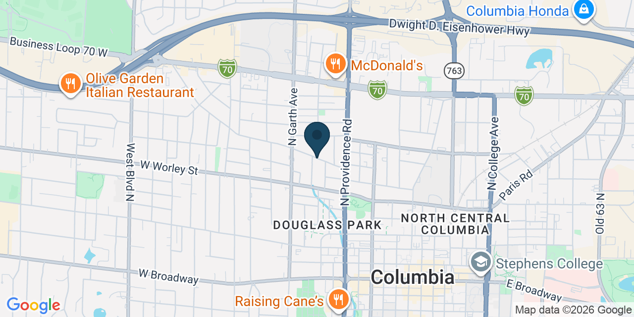 Map showing Columbia, Boone County, MO