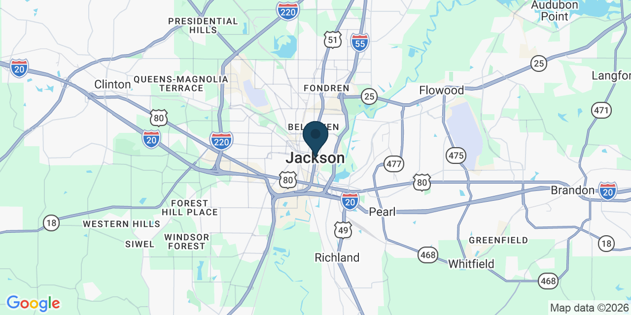 Map showing Jackson, Hinds County, MS