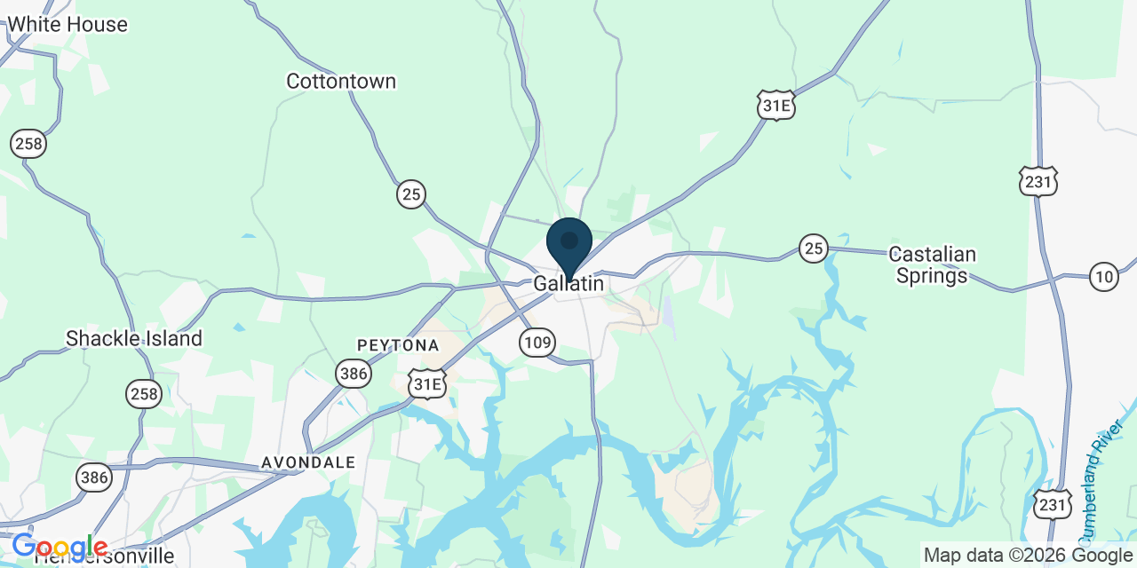 Map showing Gallatin, Sumner County, TN