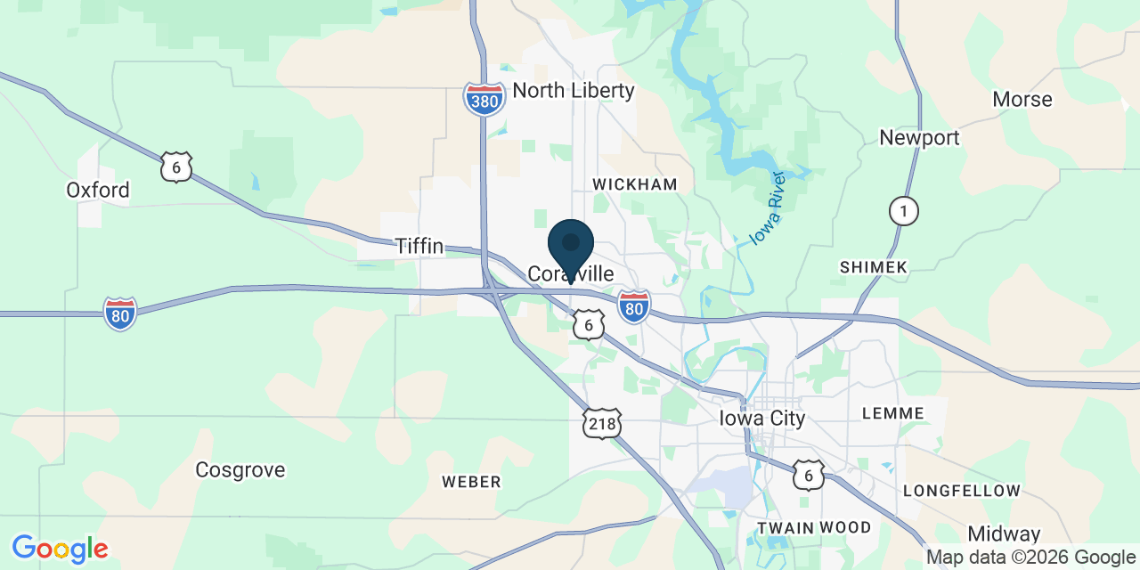 Map showing Coralville, Johnson County, IA