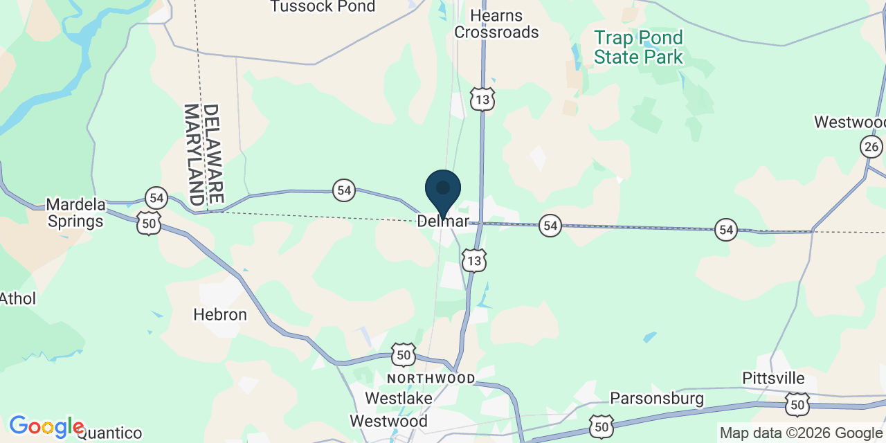 Map showing Delmar, Sussex County, DE
