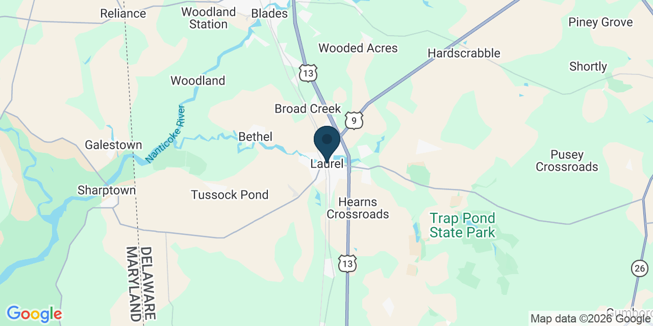 Map showing Laurel, Sussex County, DE