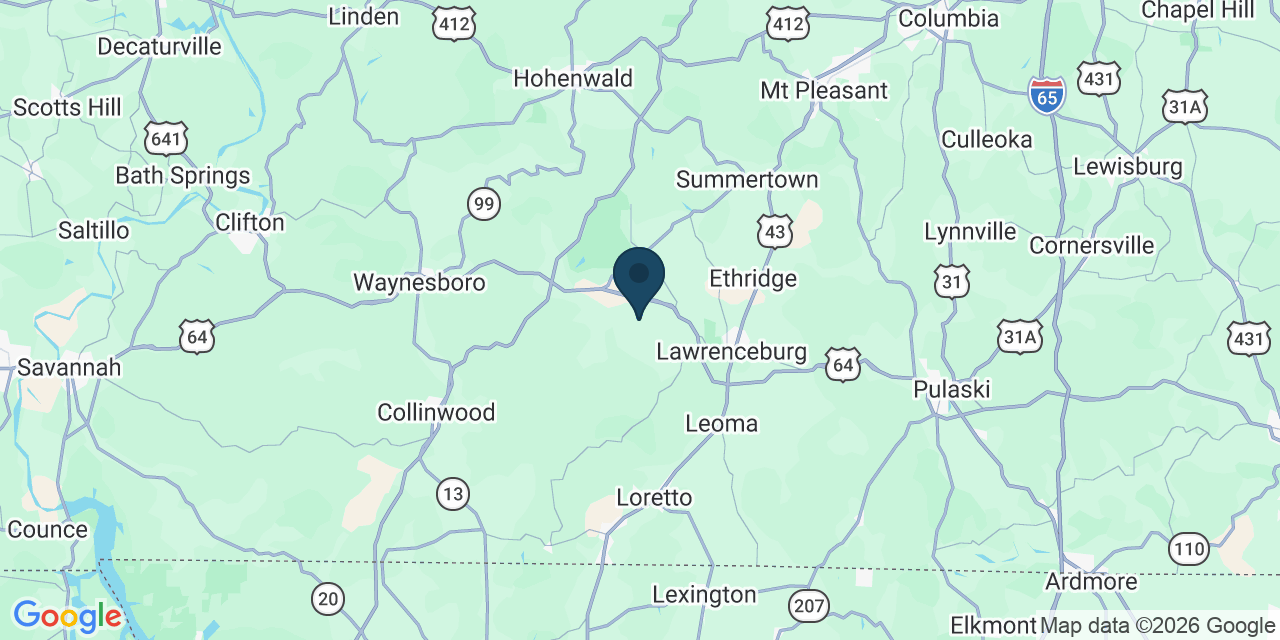 Map showing Lawrence County, TN