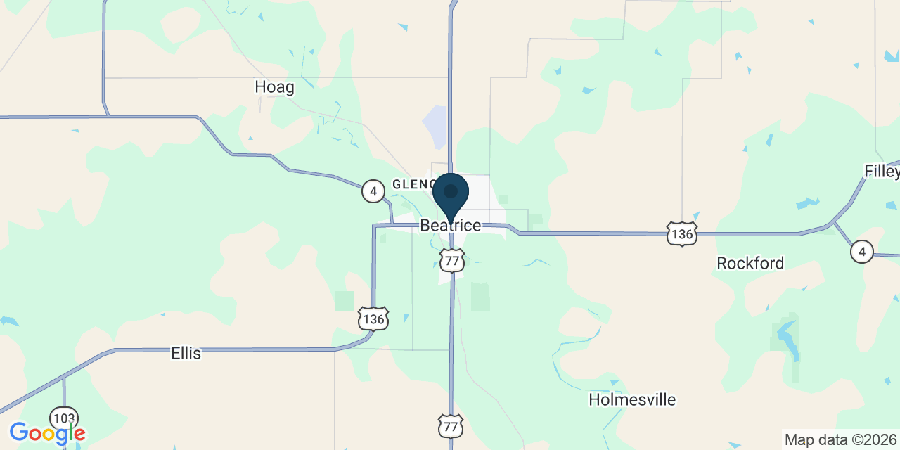 Map showing Beatrice, Gage County, NE