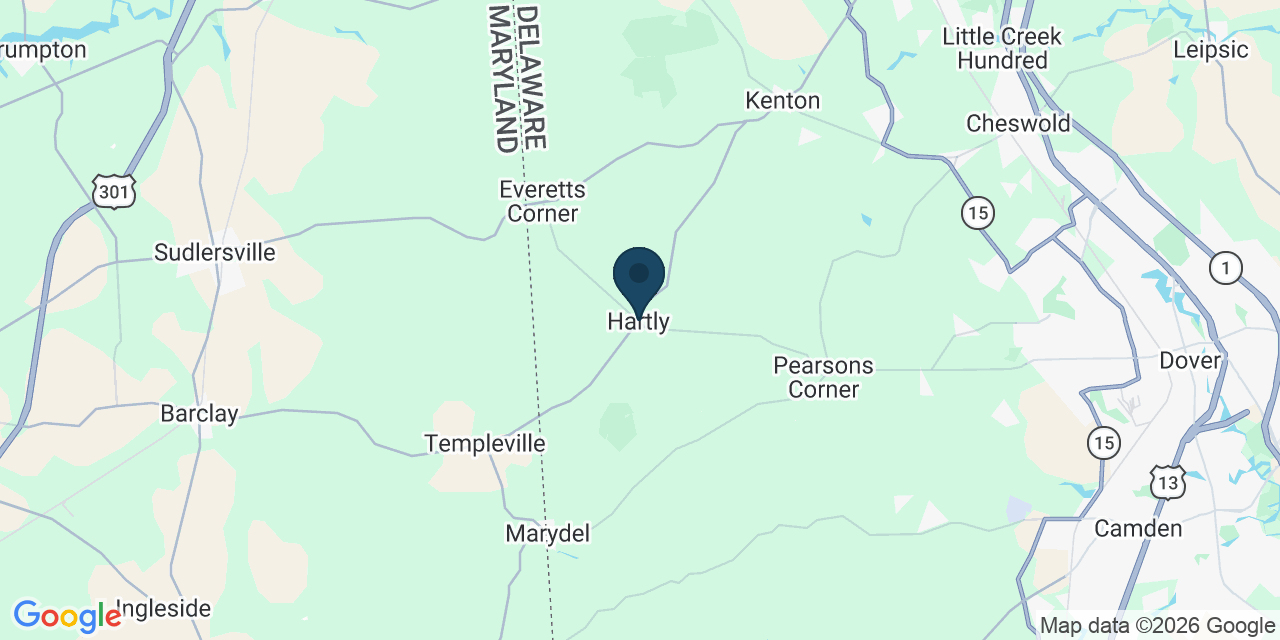 Map showing Hartly, Kent County, DE