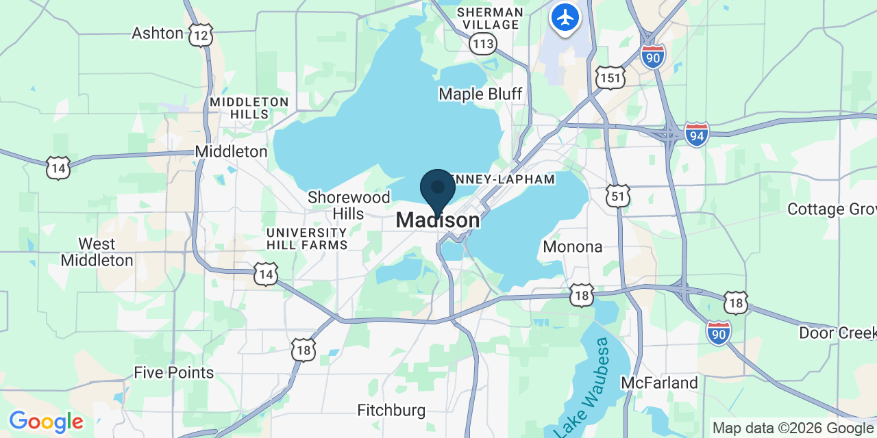 Map showing Madison, Dane County, WI